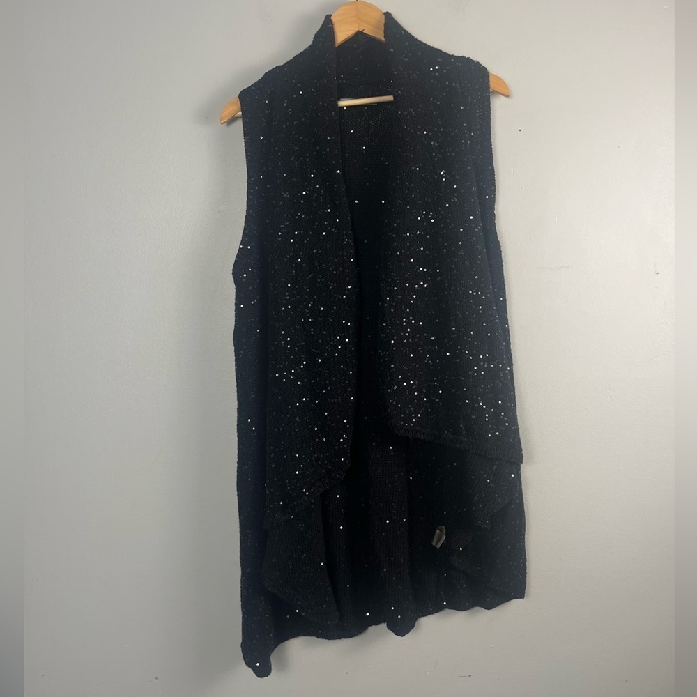 Alice & Olivia Sweater Cardigan Size S Open Front Sequins Sleeveless Black READ
